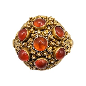 Sterling gold-over Adjustable Ring with Red Cabochons sz 8.5, 5.03g