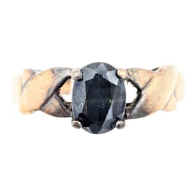 Sterling Sapphire Ring in Size 5.25 with Unique Band Design