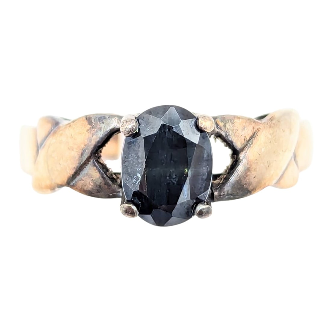 Sterling Sapphire Ring in Size 5.25 with Unique Band Design: Sterling Sapphire Ring in Size 5.25 with Unique Band Design