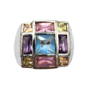 Sterling multicolored Tourmaline Rhinestone Ring sz 5.75 8.9g