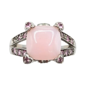 Sterling Pink Opal and pink Tourmaline Ring Size 6, 3.05g