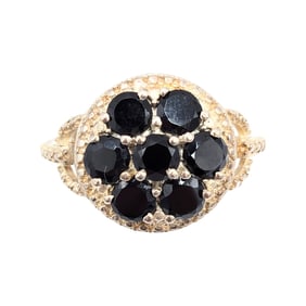 Sterling cluster of Onyx Stones Ring, Size 4.75, 3.39g