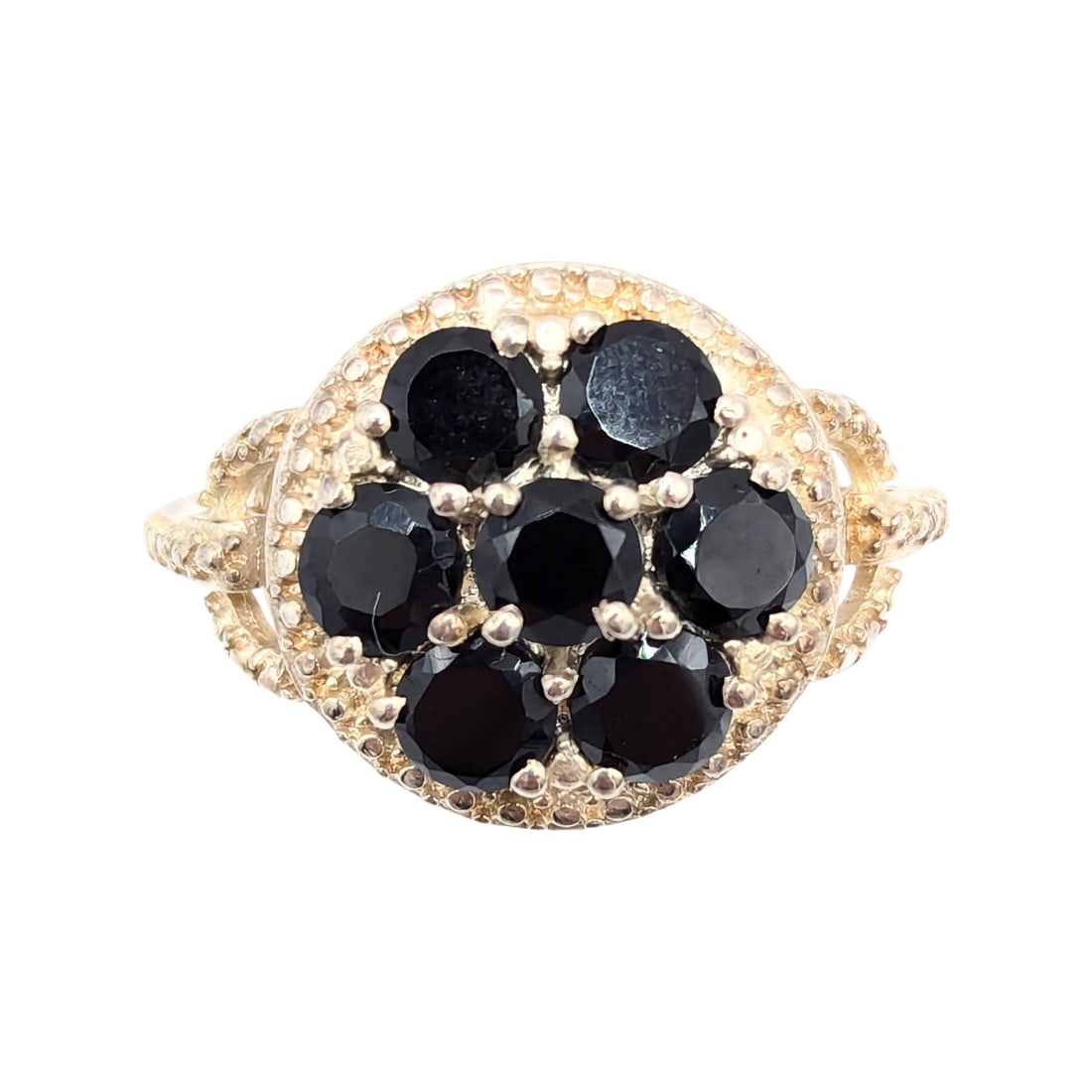 Sterling cluster of Onyx Stones Ring, Size 4.75, 3.39g: Sterling cluster of Onyx Stones Ring, Size 4.75, 3.39g