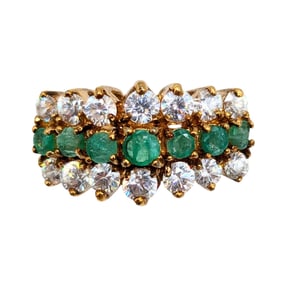 Sterling Gold Over Emerald and clear Rhinestone Ring, Size 5.75, 4.45g WH