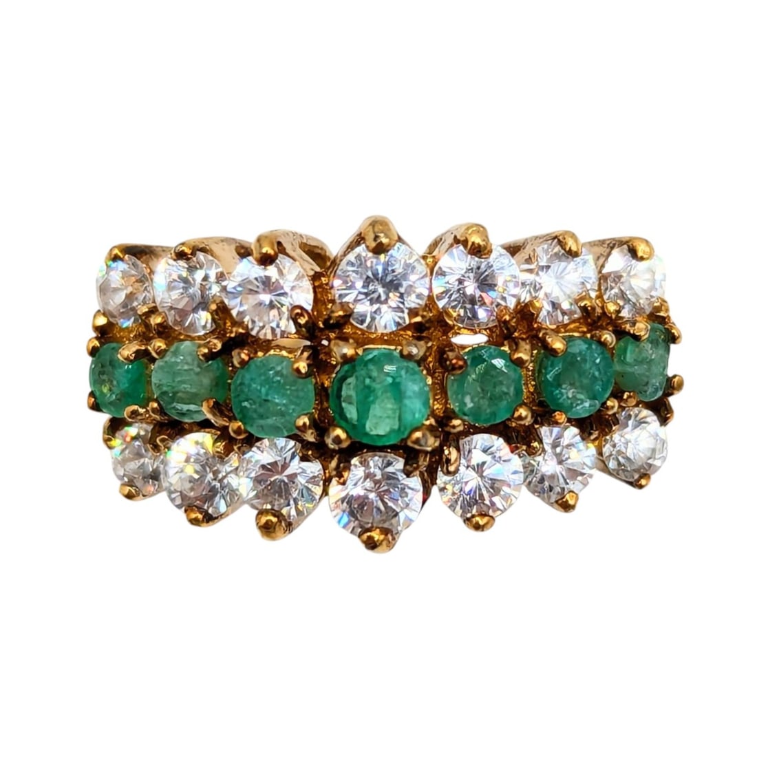 Sterling Gold Over Emerald and clear Rhinestone Ring, Size 5.75, 4.45g WH: Sterling Gold Over Emerald and clear Rhinestone Ring, Size 5.75, 4.45g WH