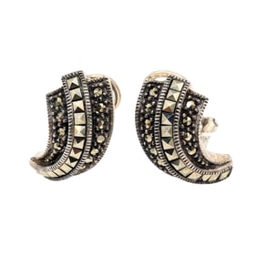Sterling Marcasite Crescent Clip-On Earrings 10.33g