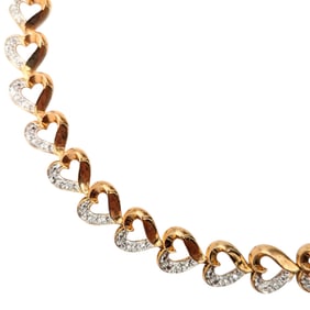 Sterling Gold over clear Rhinestones Heart Link Bracelet, 11.68g