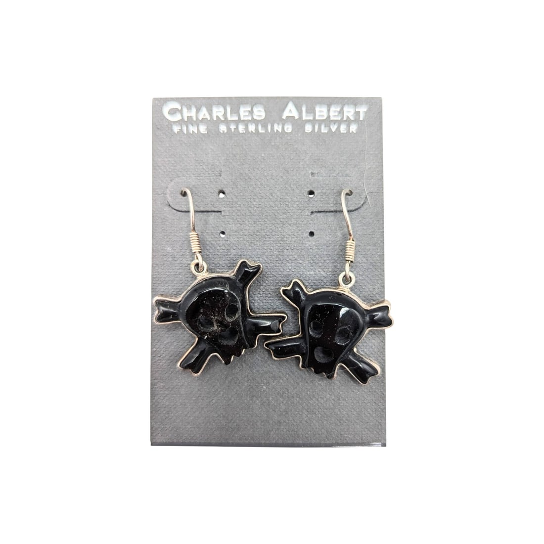 Charles Albert Fine Sterling Black Onyx Skull Earrings 10.51g: Charles Albert Fine Sterling Black Onyx Skull Earrings 10.51g