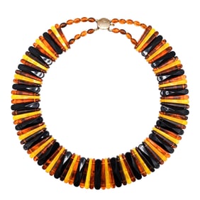 Sterling Tri Color Amber Graduated wth tri color beads Necklace 65.13g