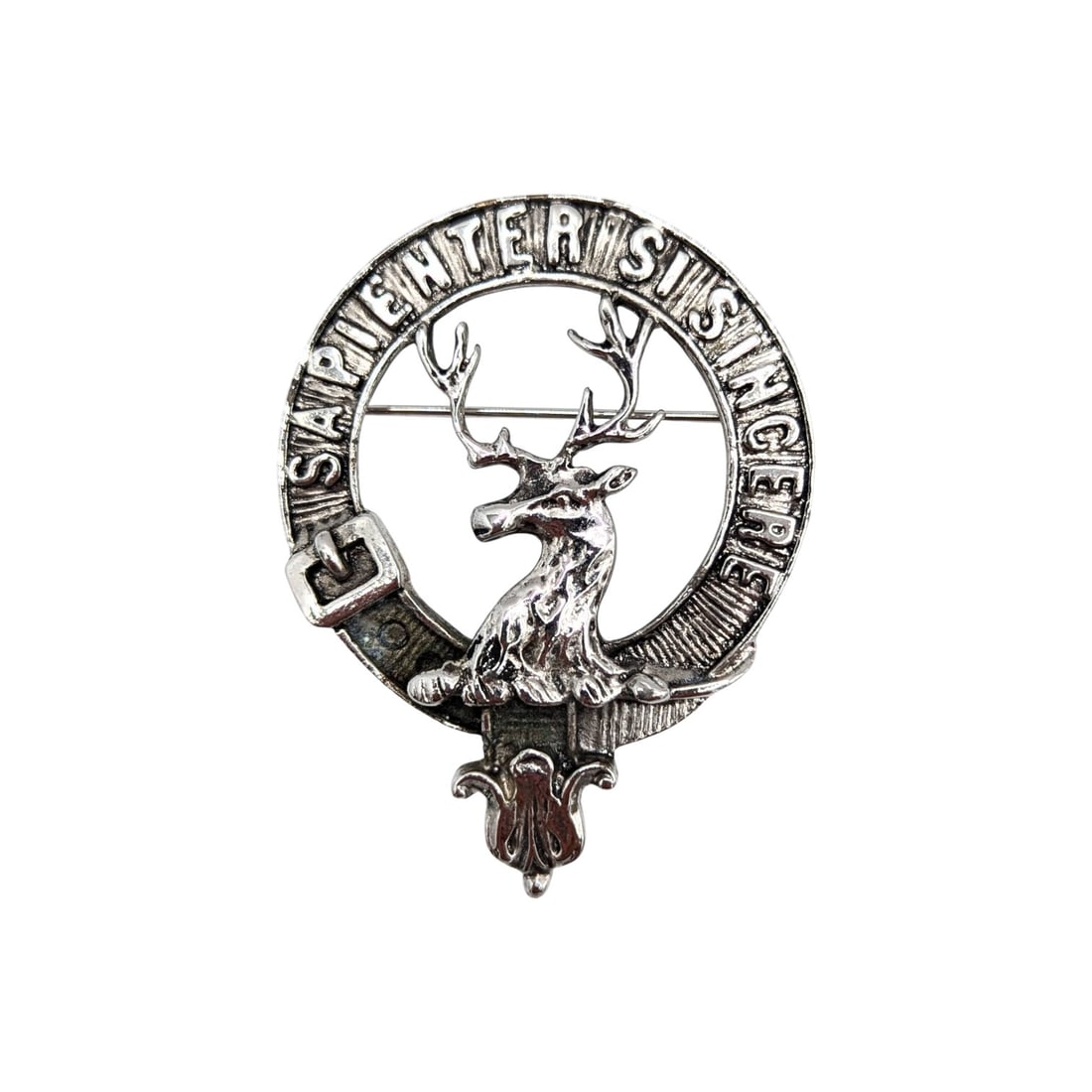 Sterling Scottish Clan Crest Badge With Stag and Motto ‘Sapienter Si Sincere’ 16.45g (1 of 4)