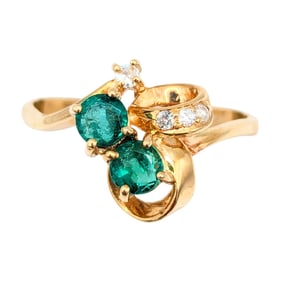 14K Gold Emerald, Diamond Ring (Size 6.5) 2.26g