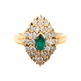 14K Gold Emerald and Diamond Ring, Size 5.75, 4.36g