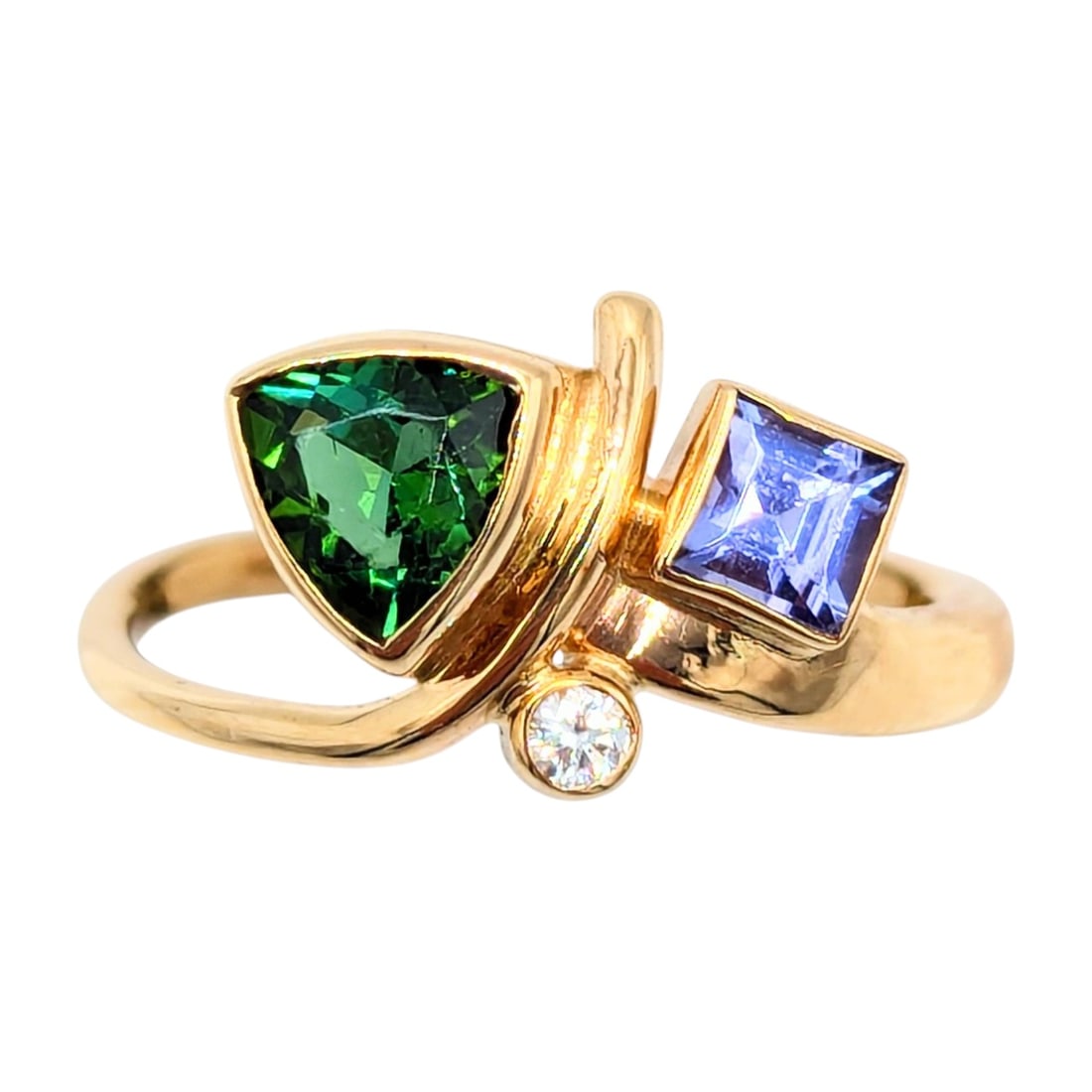14K Gold Ring with Diamond, Emerald, and Iolite, Size 5 2.62g (1 of 4)