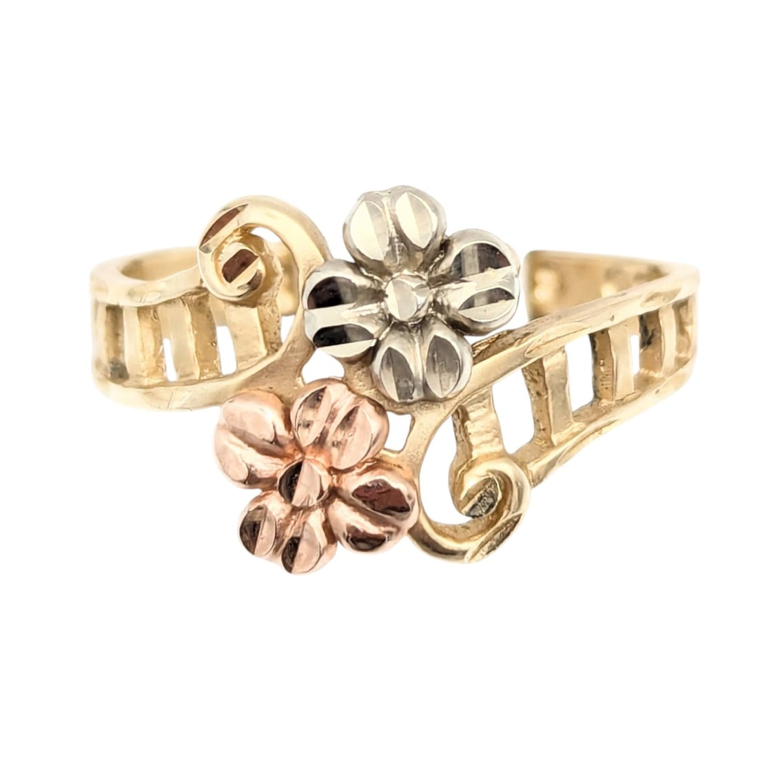 14K Italian Tri-Color Gold Floral Ring, Size 5.5 2.5g (1 of 4)