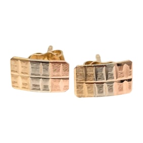 14K Italian Rectangular Textured tri-Gold Stud Earrings 1.14g