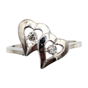 10K White Gold Diamond Heart Design Ring, Size 6.25, 2.17g