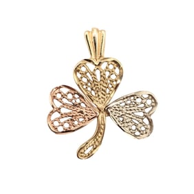14K Italian Tri-Color Gold Filigree Shamrock Pendant 1.22g