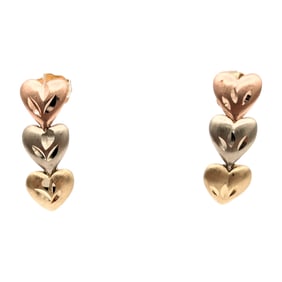 14K Italian Tri-Color Gold Heart Earrings 1.72g