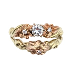 14K Gold Ring Diamond and Floral Design, Size 5.5, 4.63g