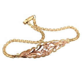 14K Gold Filigree Floral Design Bracelet with byzantine Chain 3.04g