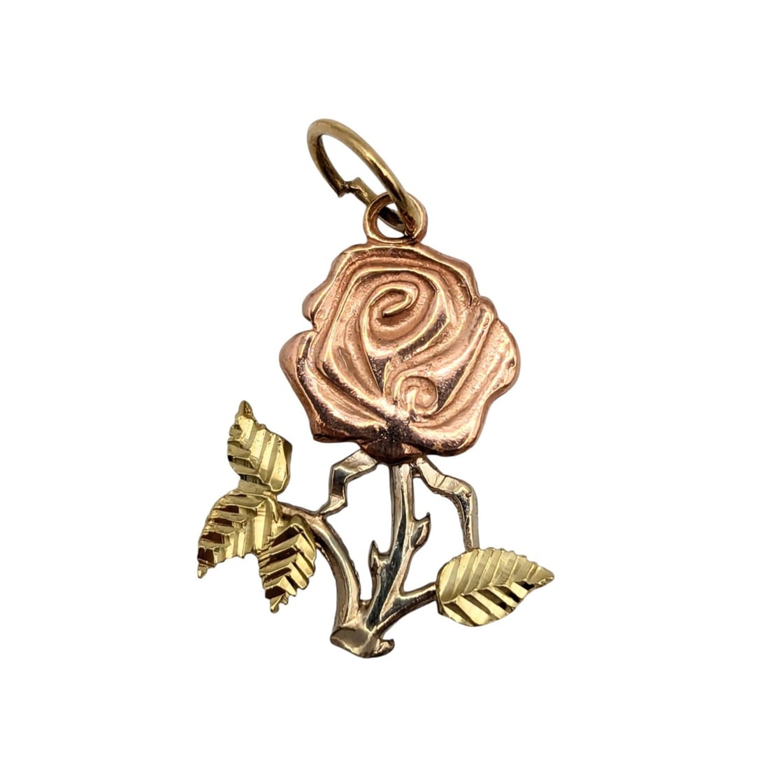 14K Italian Two-Tone Gold Rose Pendant .88g: 14K Italian Two-Tone Gold Rose Pendant .88g