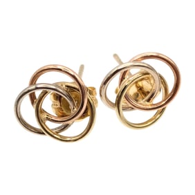 14K Italian Tri-Color Gold Knot Stud Earrings .56g