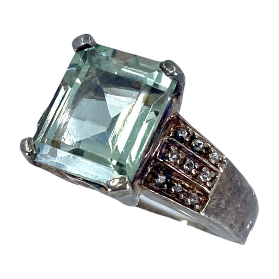 Stunning Green Aquamarine Sterling Silver Ring, sz 7, 7.17g (1 of 6)