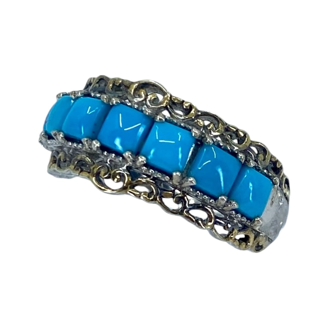 Beautifully Detailed Turquoise Sterling Silver Ring, sz 10, 4.8g (1 of 8)