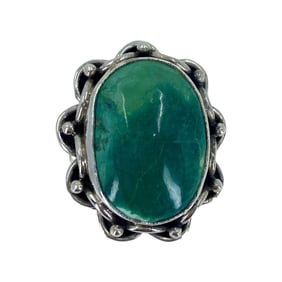 Extravagant Green Turquoise Oval Sterling Silver Ring, sz 6.5, 11.13g