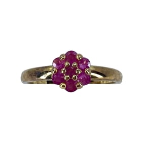 Dainty Ross Simons Hot Pink Sapphire Flower Gold Over Sterling Silver Ring, sz 8.75, 2.49g