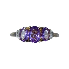 Vintage Oval Lavender Amethyst Sterling Silver Ring, sz 10, 2.38g
