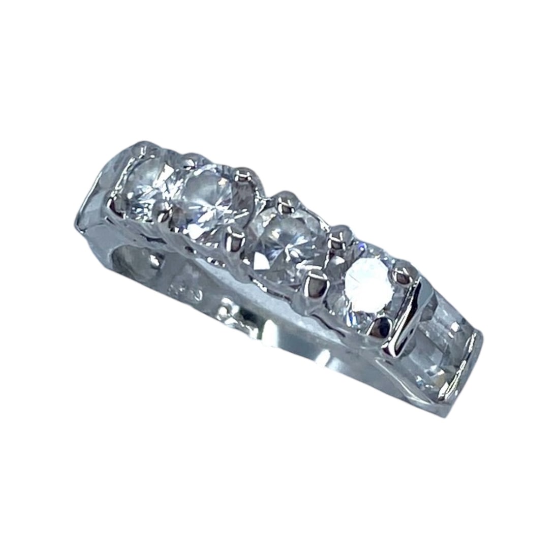 Lovely Sterling Silver Ring 4 Round & 4 Baguette Rhinestones, sz 5.75, 3.1g (1 of 7)