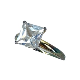 Simple Princess Cut CZ Sterling Silver Ring, sz 8, 3.42g