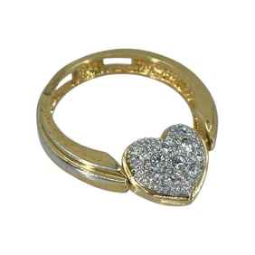 Charming Gold Over Sterling Silver Rhinestone Flip Heart Ring, sz 8.75, 4.7g