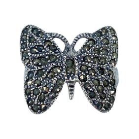Cute Sterling Silver Marcasite Butterfly Ring, sz 6.75, 4.69g