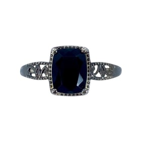 Vintage DJoy Black Tourmaline Cushion Sterling SIlver Ring, sz 10, 2.45g