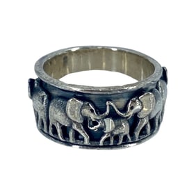 Unique Elephant Sterling Silver Spinner Ring, sz 8.75, 9.87g