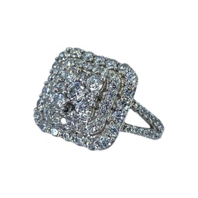 Sparkling Signed Rhinestone Cluster Halo Sterling Silver Cocktail Ring, sz 5.75, 4.91g