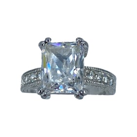 Stunning Emerald Cut Detailed Sterling Silver Ring, sz 6.75, 8.37g