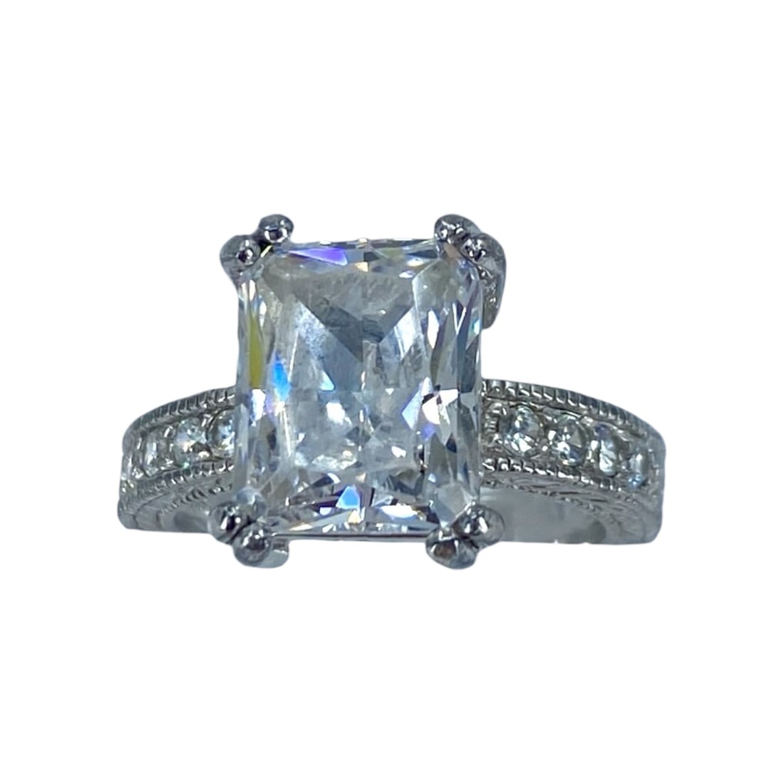 Stunning Emerald Cut Detailed Sterling Silver Ring, sz 6.75, 8.37g (1 of 8)