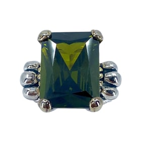 Oversized Nephrite Sterling Silver Cocktail Ring, sz 7.5, 13.67g