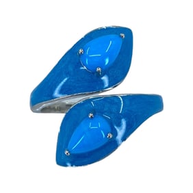 Unique Turquoise and Blue Resin Sterling Silver Adjustable Ring, Sz 7, 5.6g