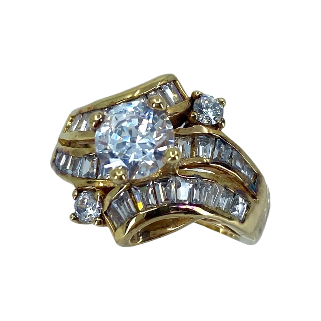 Sparkling ADI Cubic Zirconia Gold Over Sterling Silver Cocktail Ring, sz 8.75, 7.74g (1 of 8)