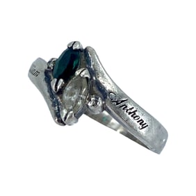 Sweet Engraved Sterling Silver Ring with Diamonds and Rhinestone, sz 7.5, 4.32g