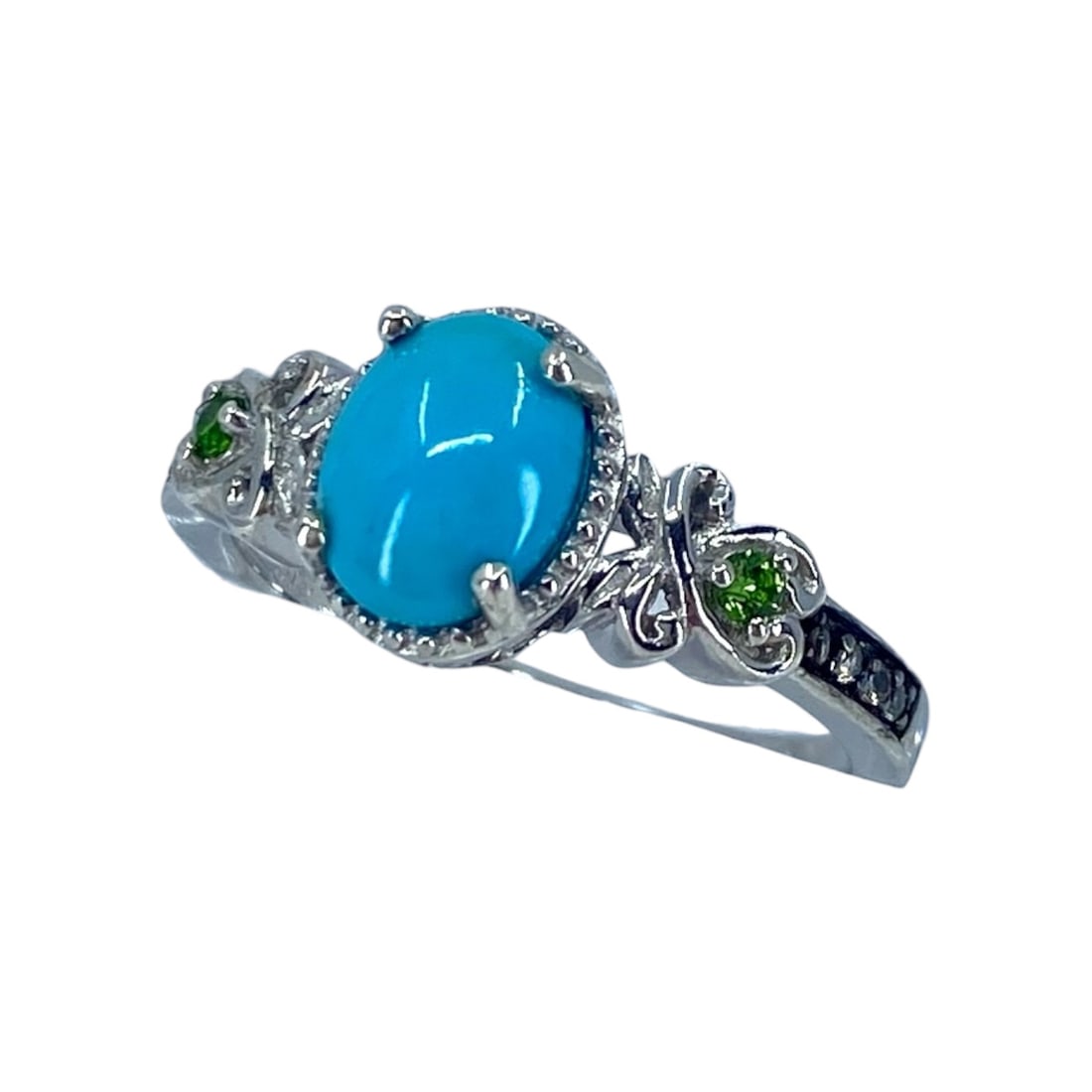 Romantic Oval Turquoise Multistone Sterling Silver Ring, sz 10, 4.09g (1 of 9)