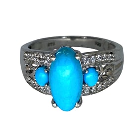 Tasteful Turquoise Oval Sterling Silver Ring with Topaz, sz 10, 5.38g