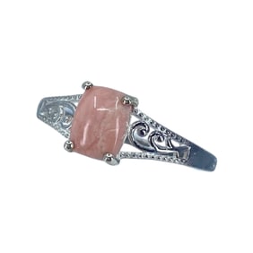 Sweet Pink Rhodochrosite Sterling Silver Filigree Ring, sz 9.75, 2.38g