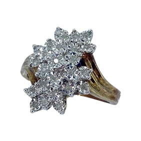Vintage Diamond Cluster Gold Over Sterling Silver Ring, sz 9.75, 8g
