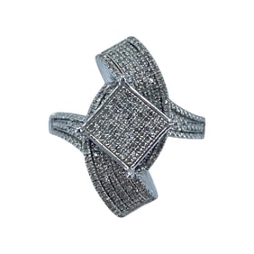 Lovely Tiered 300 Genuine Diamond Sterling Silver Cocktail Ring, sz 9.75, 6.72g