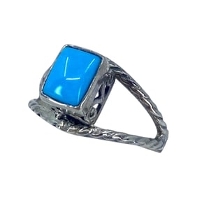 Artisanal Twisted Sterling Silver Rectangular Turquiose Ring, sz 10, 3.5g
